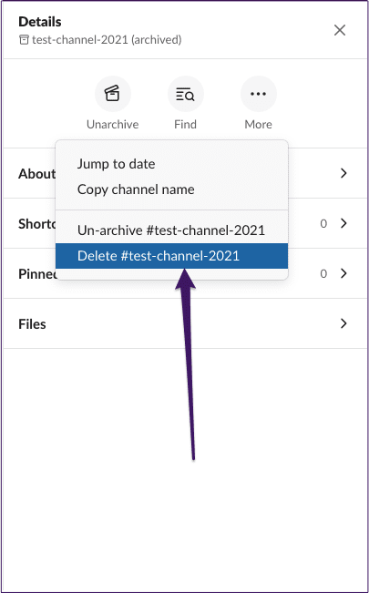 Slack удалить архивные данные тестового канала