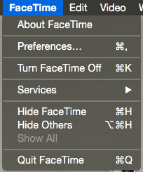 Меню настроек FaceTime