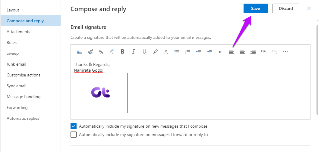 Добавить подписи Outlook 15