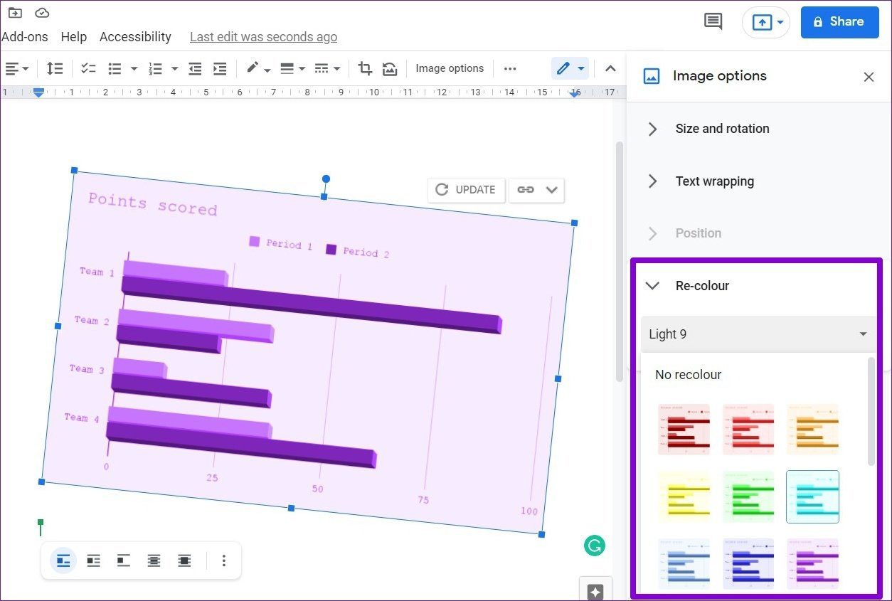 Перекрасить диаграммы в Google Docs