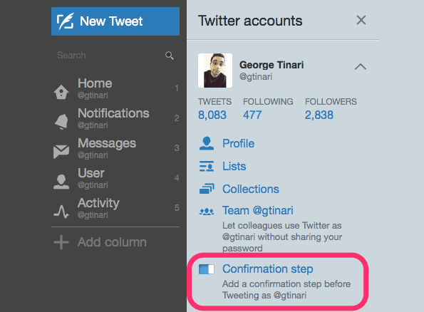 Шаг подтверждения Tweetdeck Twitter Tweet1