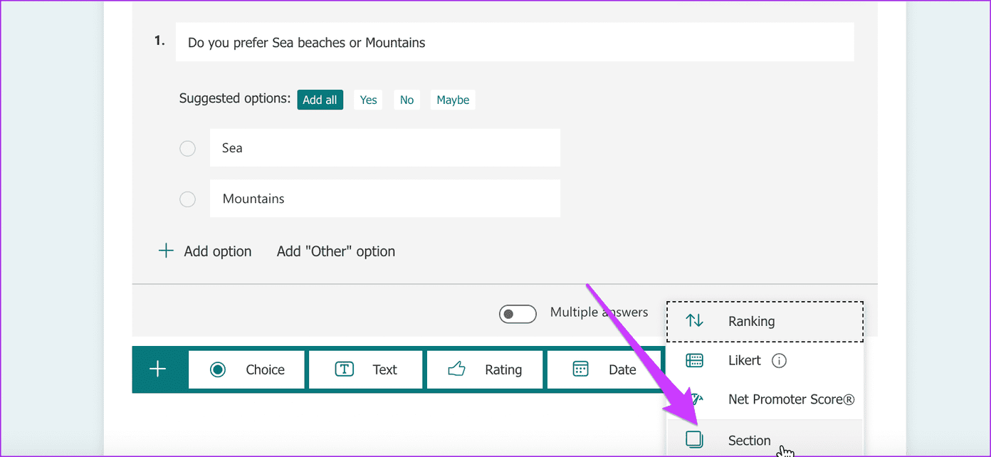 Как добавить ветвление в Microsoft Forms