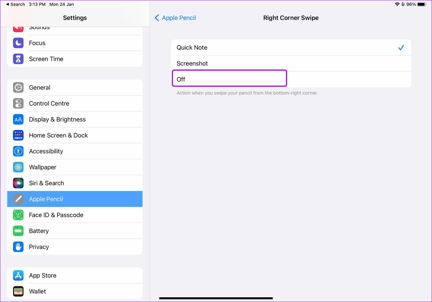 Отключить Quick Note Angle на i Pad