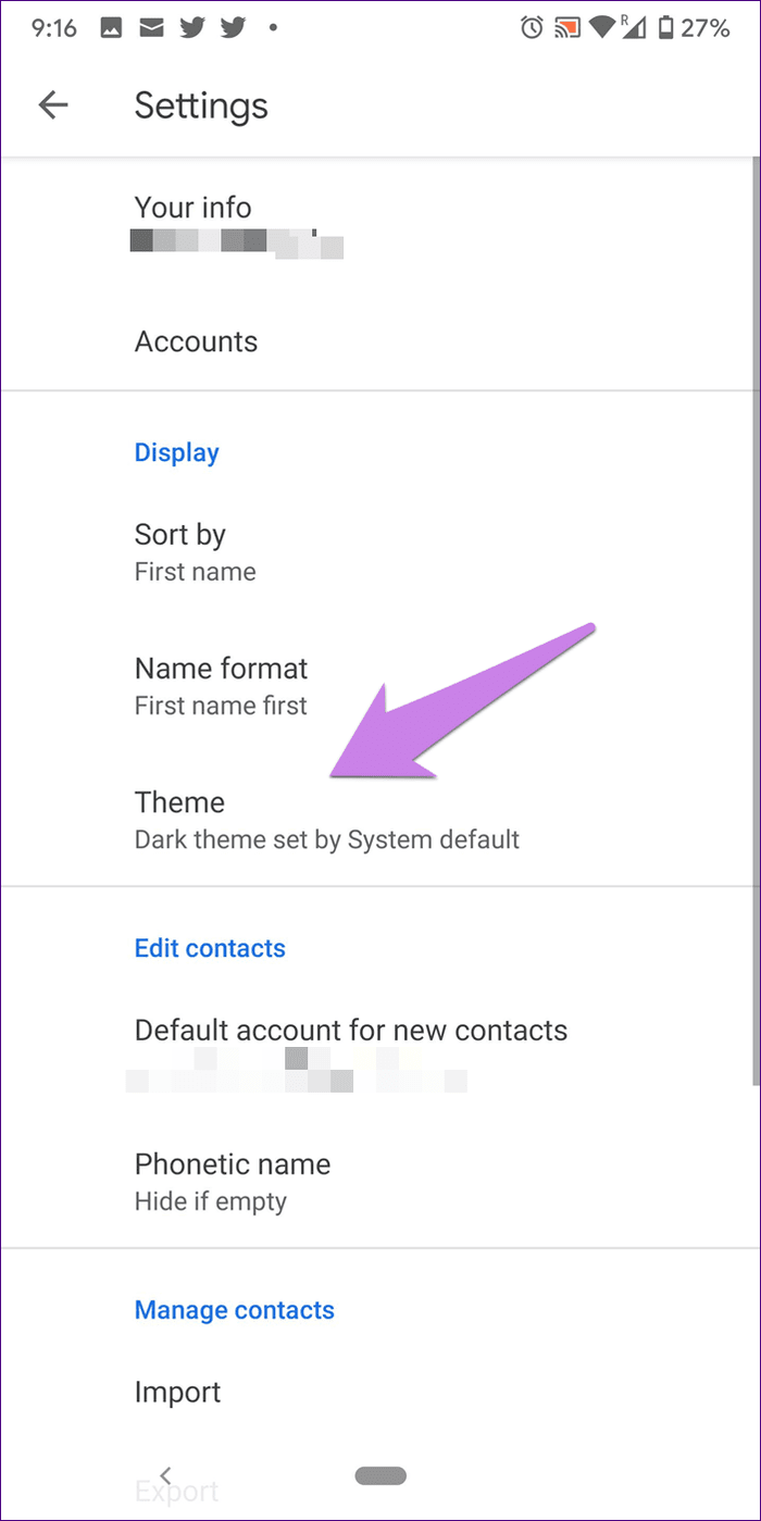 Отключить темный режим Google Apps 14
