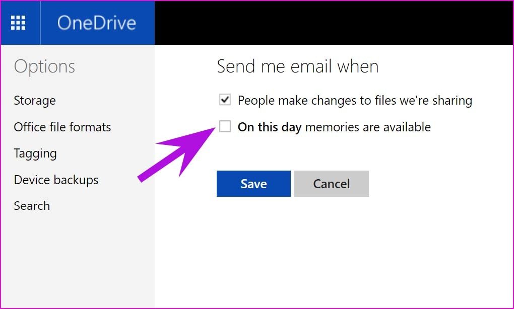 Уведомления по электронной почте Onedrive