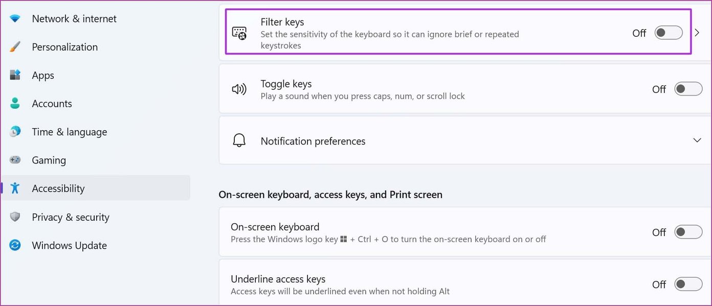 Отключить клавиши Fitler в Windows