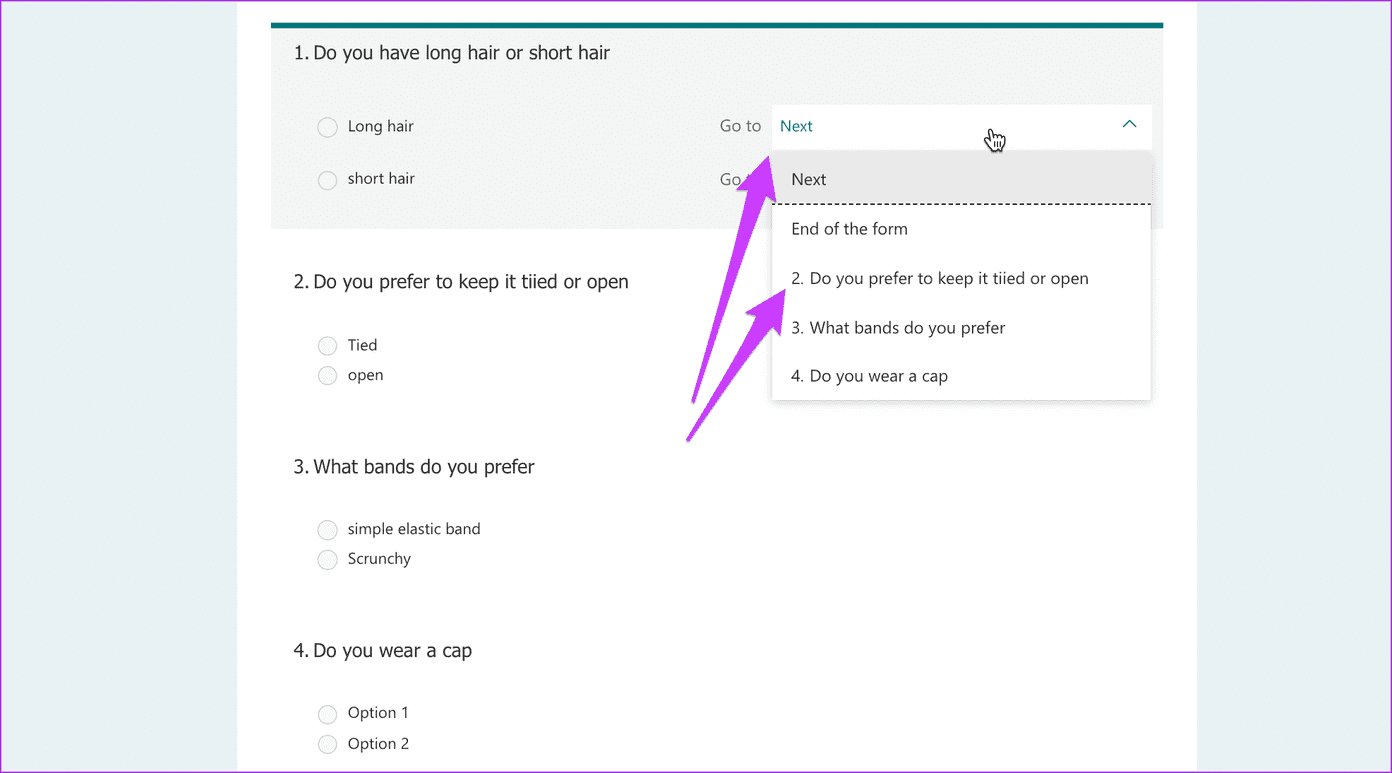 Как добавить ветвление в Microsoft Forms по отдельности3