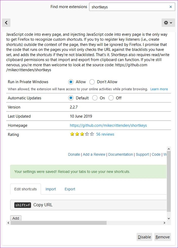 Настройка сочетаний клавиш Firefox 14