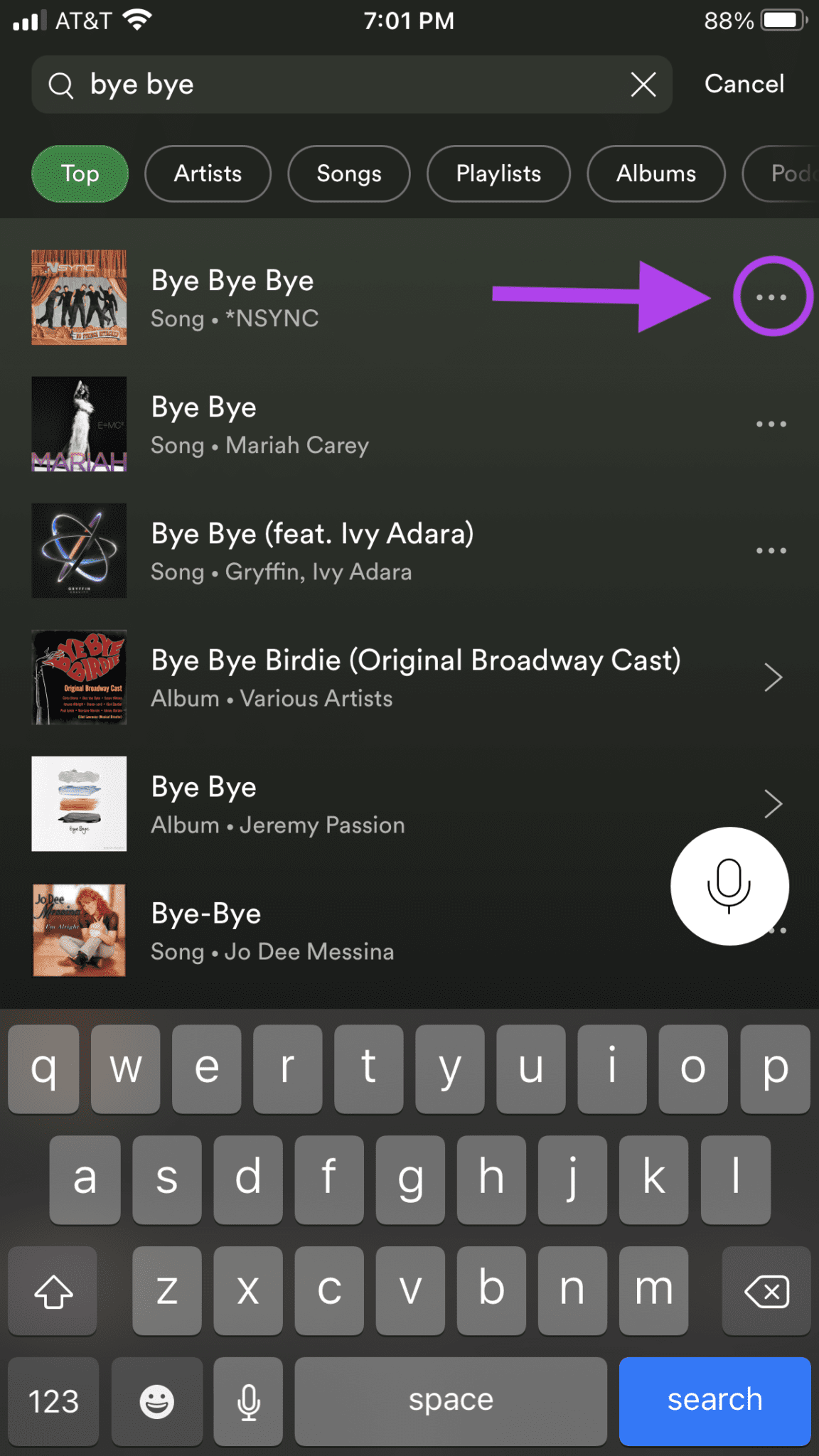 Поиск песни на Spotify