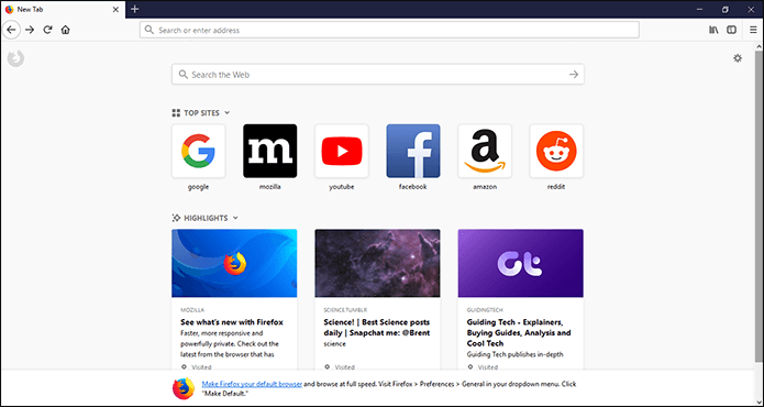 Удалить лучшие сайты и основные моменты Firefox 14