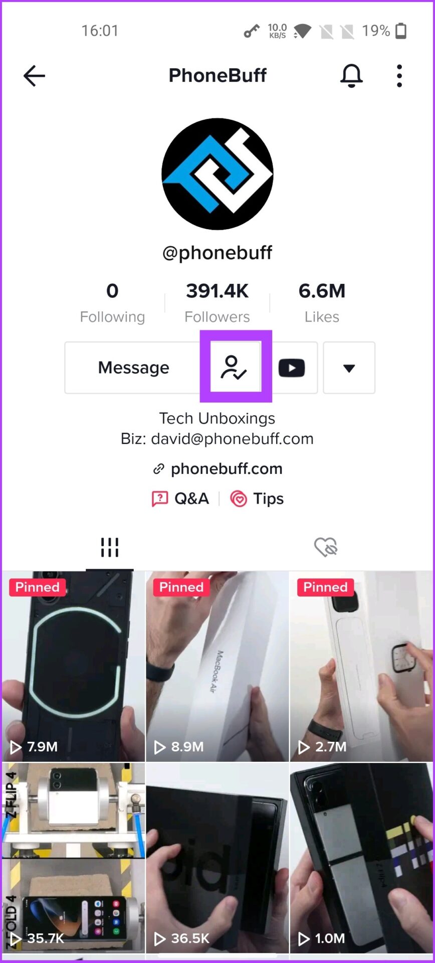Отписаться от аккаунта в TikTok