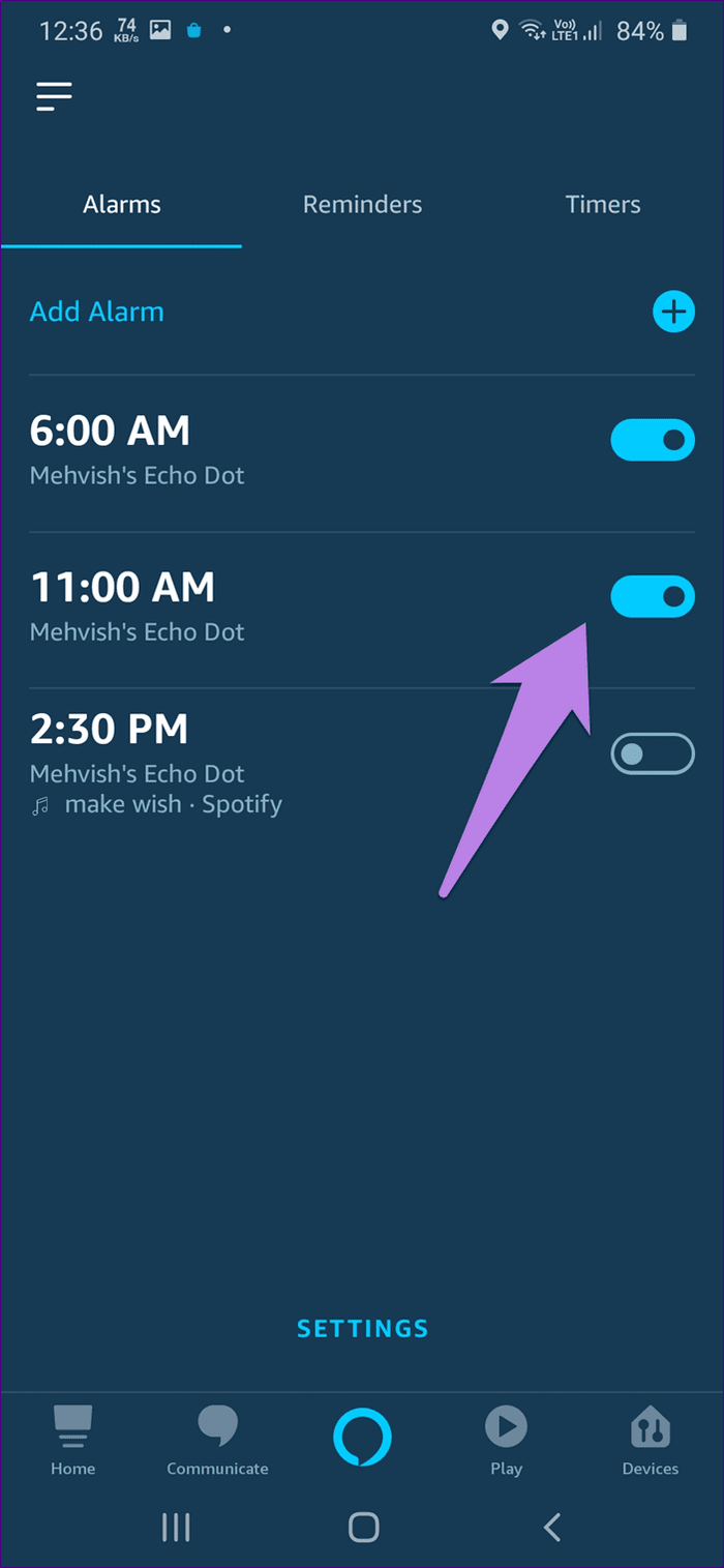 Тревоги Alexa на эхогиде 10