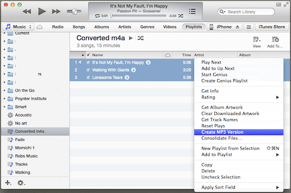 I Tunes Создать версию в формате M3