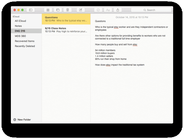 Apple Notes Эль-Капитан 3