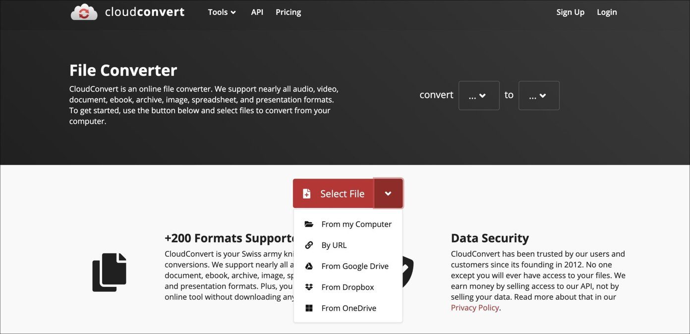 Cloudconvert выбрать файл