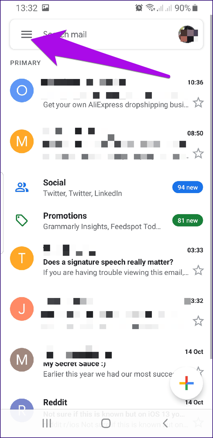 Отключить меню Gmail приложений темного режима