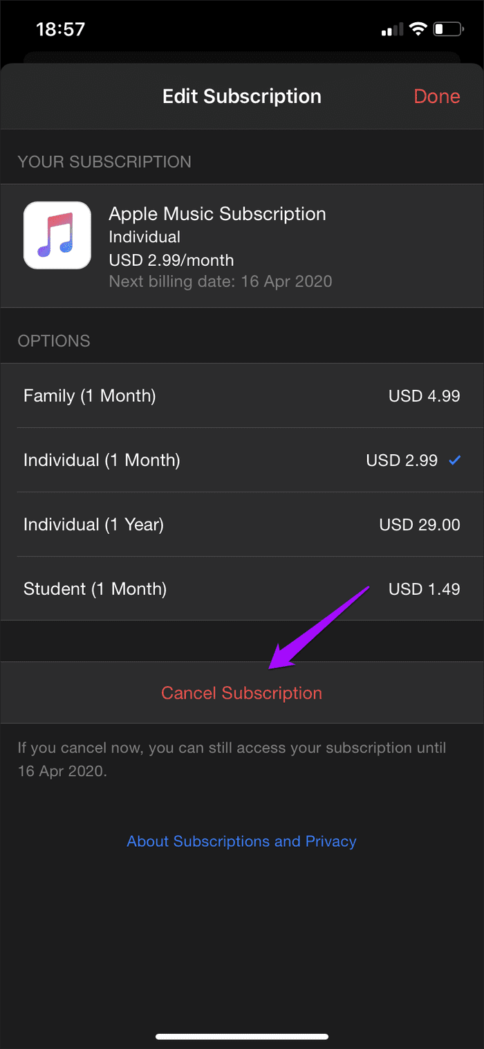 Отписаться от Apple Music 4