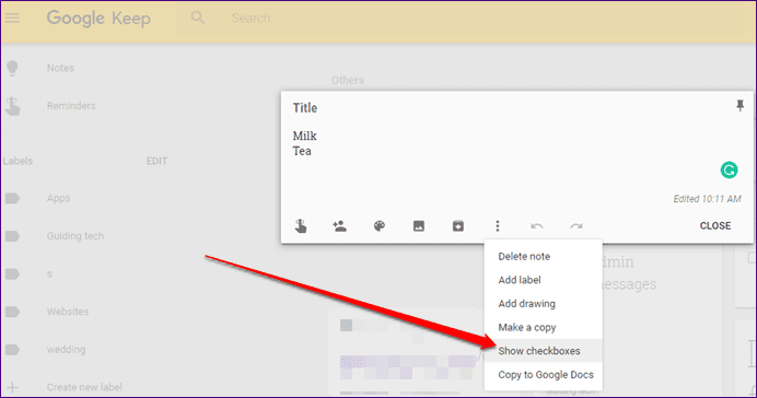 Вложенные подсписки Google Keep 7