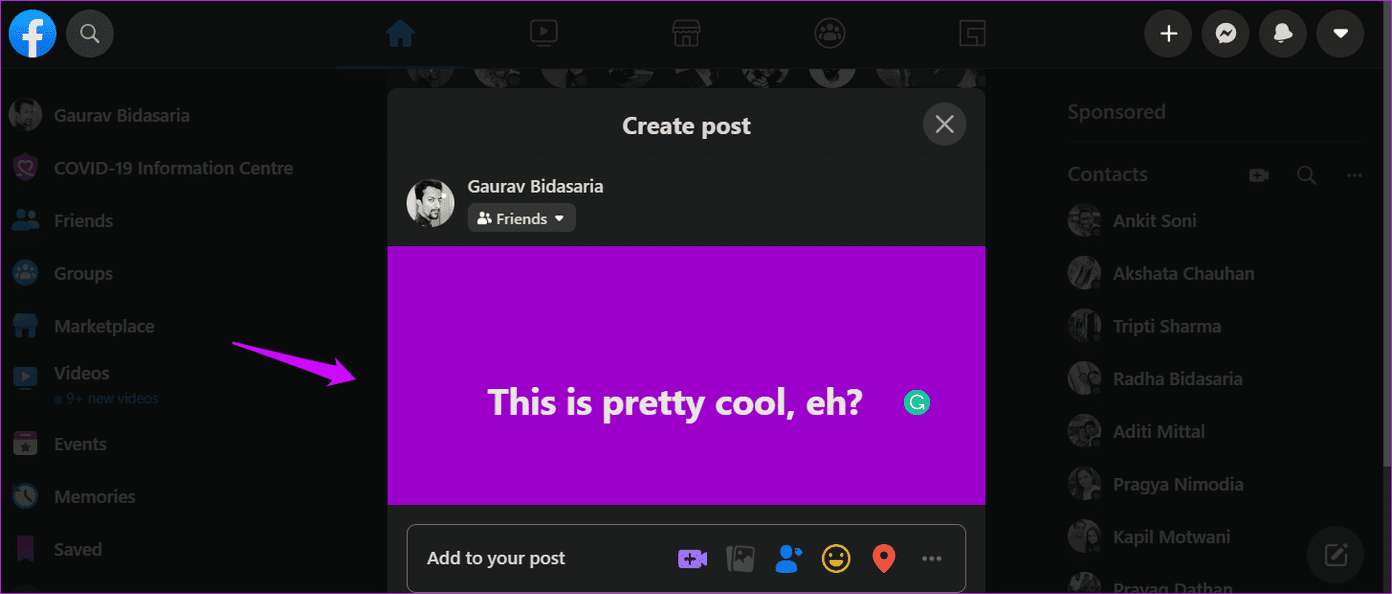 Добавление пользовательских фонов к сообщению в Facebook 5