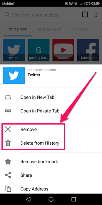 Удалить лучшие сайты и основные моменты Firefox 2