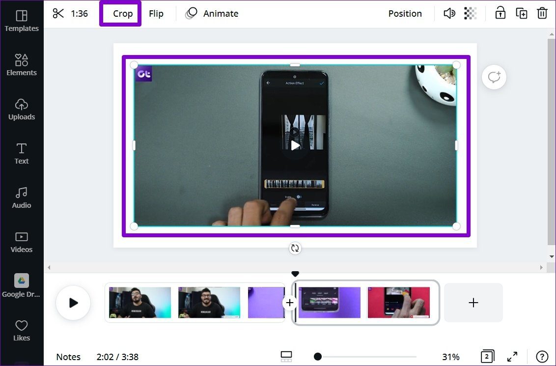 Обрезать видео в Canva