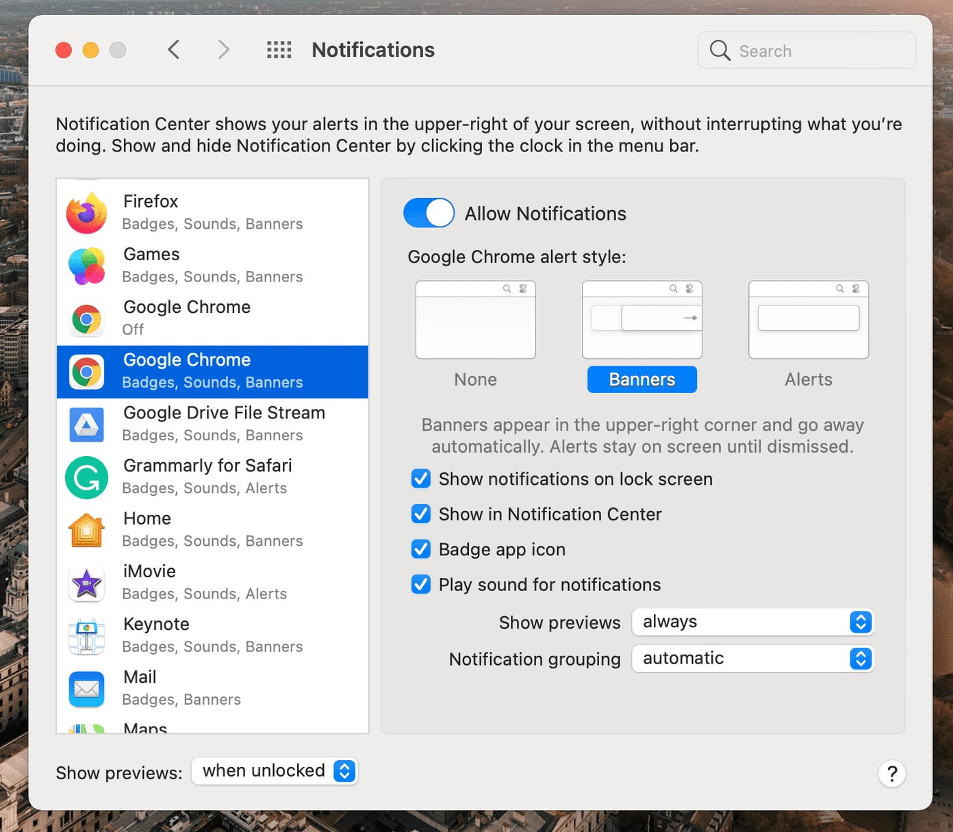 Уведомление Mac Chrome