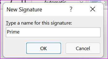 Введите имя подписи в окнах Outlook