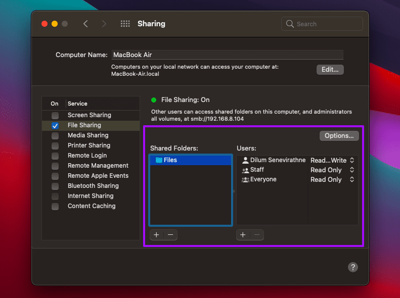 Настройте общий доступ к локальным папкам между Windows и Mac 12