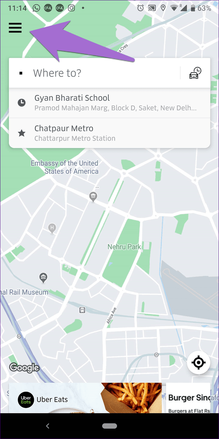 Удалить сохраненное место Uber 6