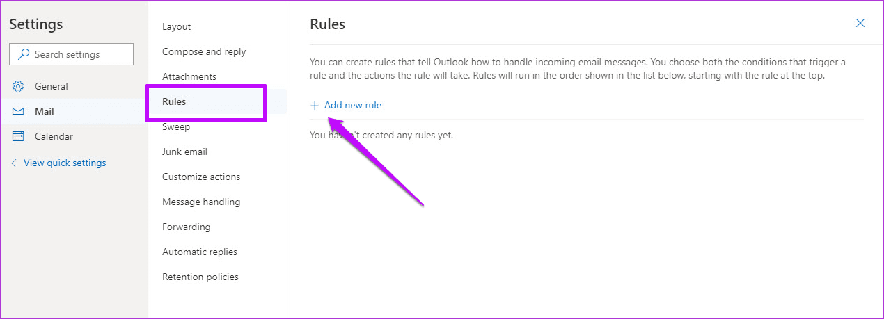 Создание правил и управление ими в Office 365 Webmail 11