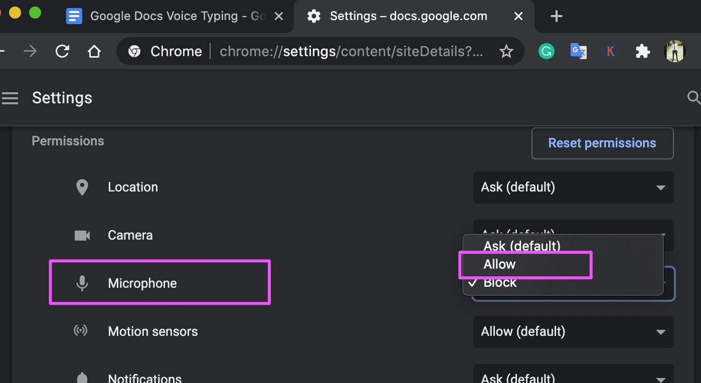 Исправлена ​​ошибка, из-за которой голосовой набор в Google Docs не работал 10
