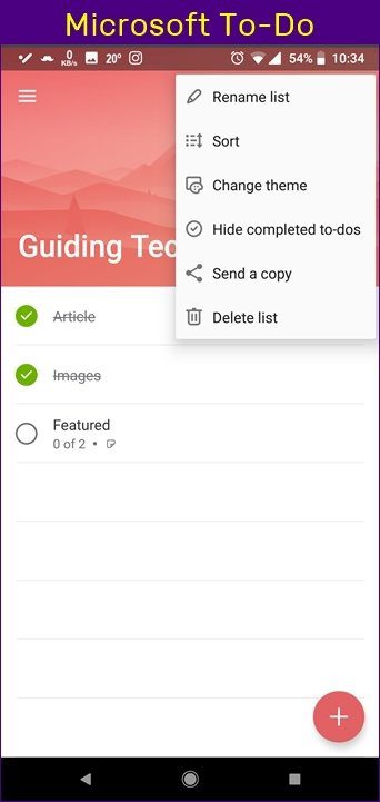 Задачи Google против Microsoft Todo 17A