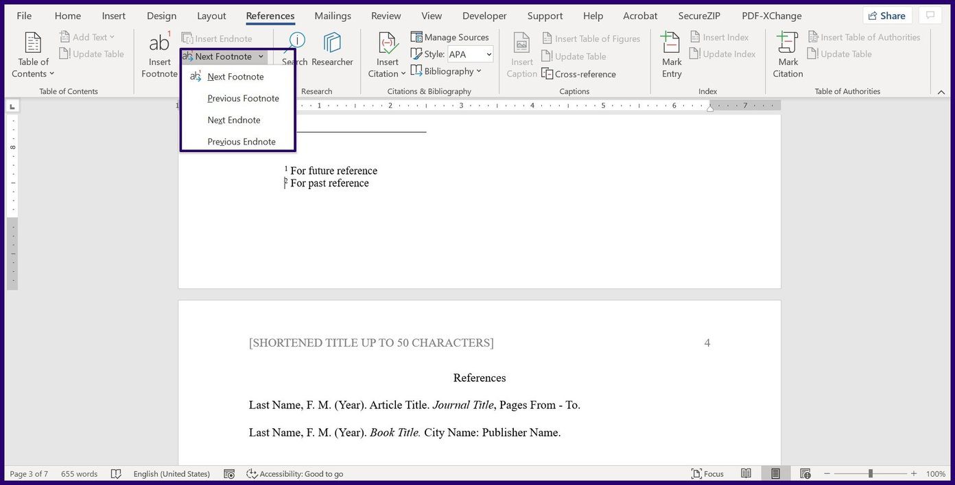 Как создавать и вставлять сноски и концевые сноски в Microsoft Word шаг 9