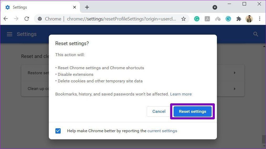 Сбросить Chrome до заводских настроек
