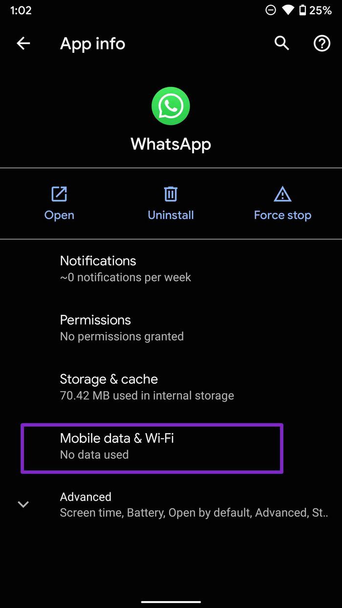 Выберите мобильные данные и меню Wi-Fi