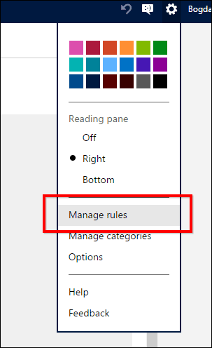 Управление правилами Outlook Com