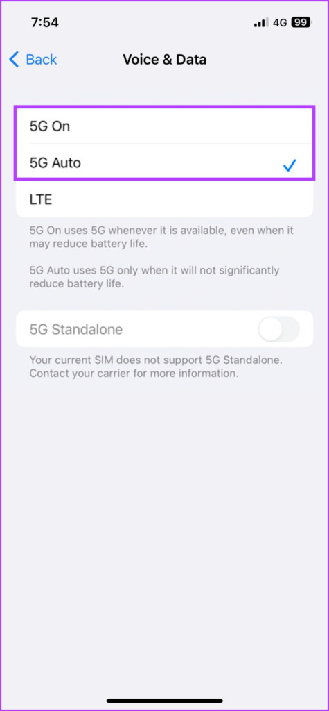 Выберите 5G Авто или 5G Вкл.