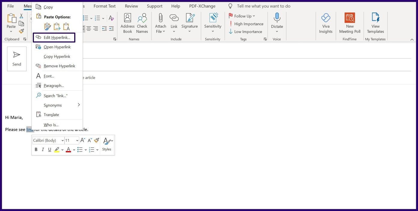 Как добавить и удалить гиперссылку в Microsoft Outlook шаг 10