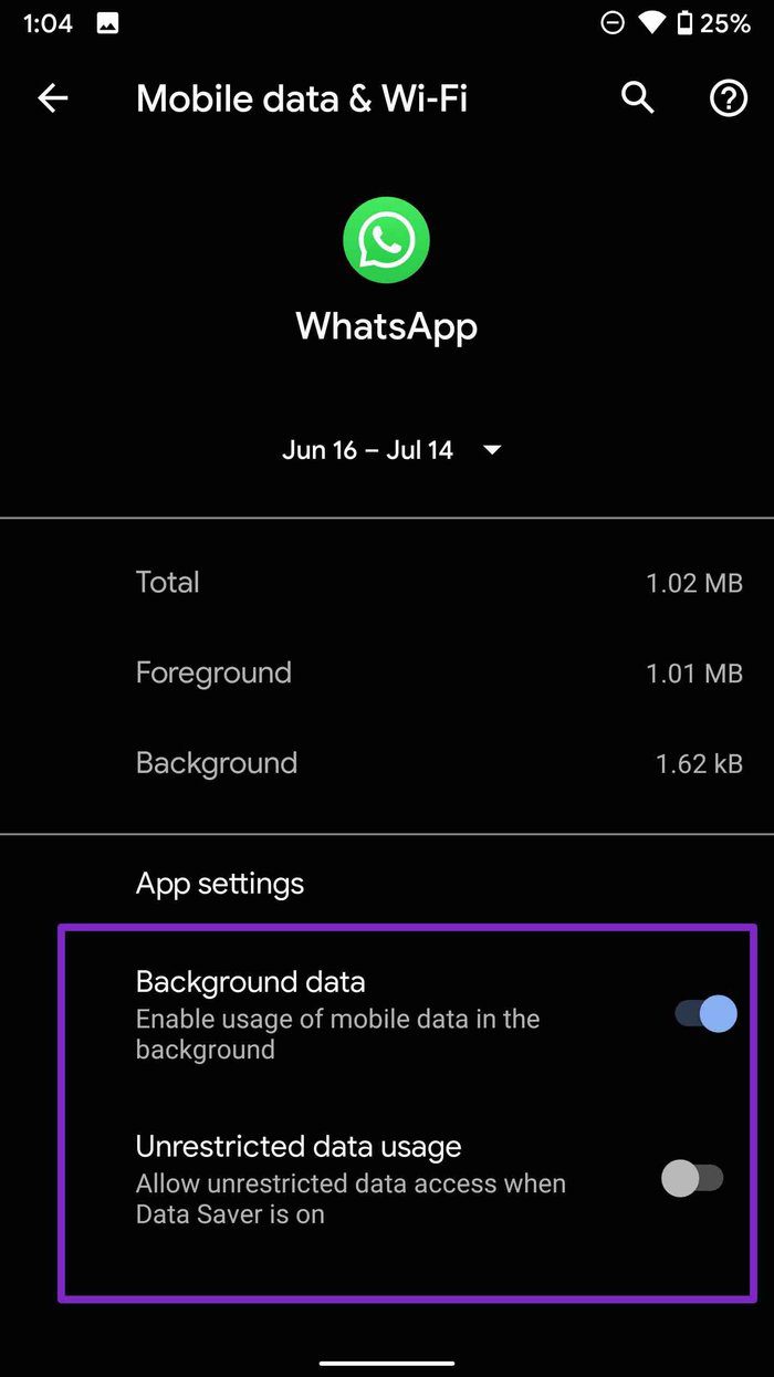 Использование фоновых данных для WhatsApp