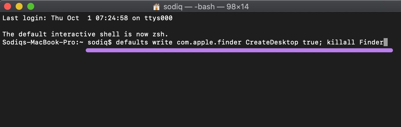 Исправить отсутствующие значки на рабочем столе Mac, которые не отображаются 11