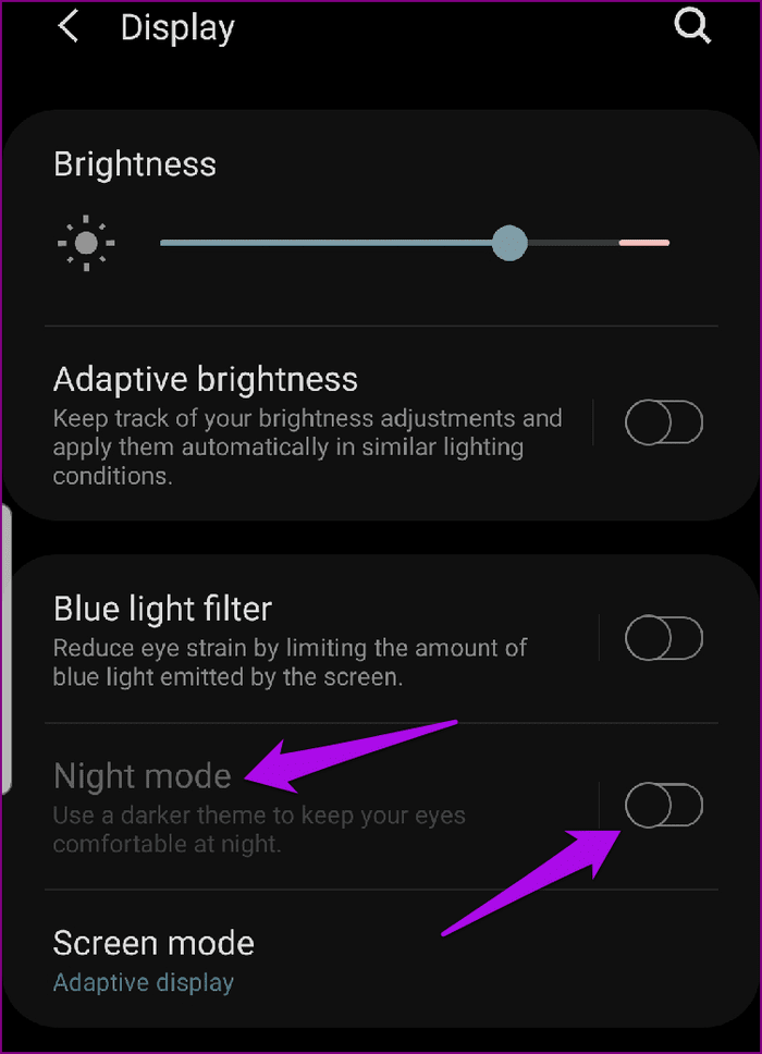 Отключить темный режим для устройств Android Показать ночной режим
