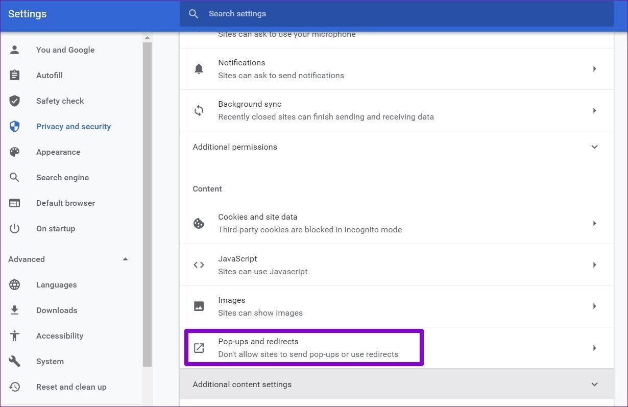 Настройка всплывающих окон в Chrome
