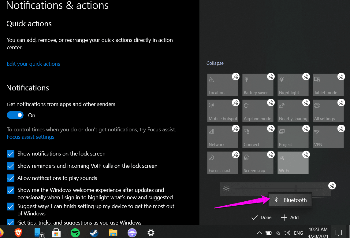 Исправления для параметра Bluetooth, отсутствующего в Центре уведомлений в Windows 10 5