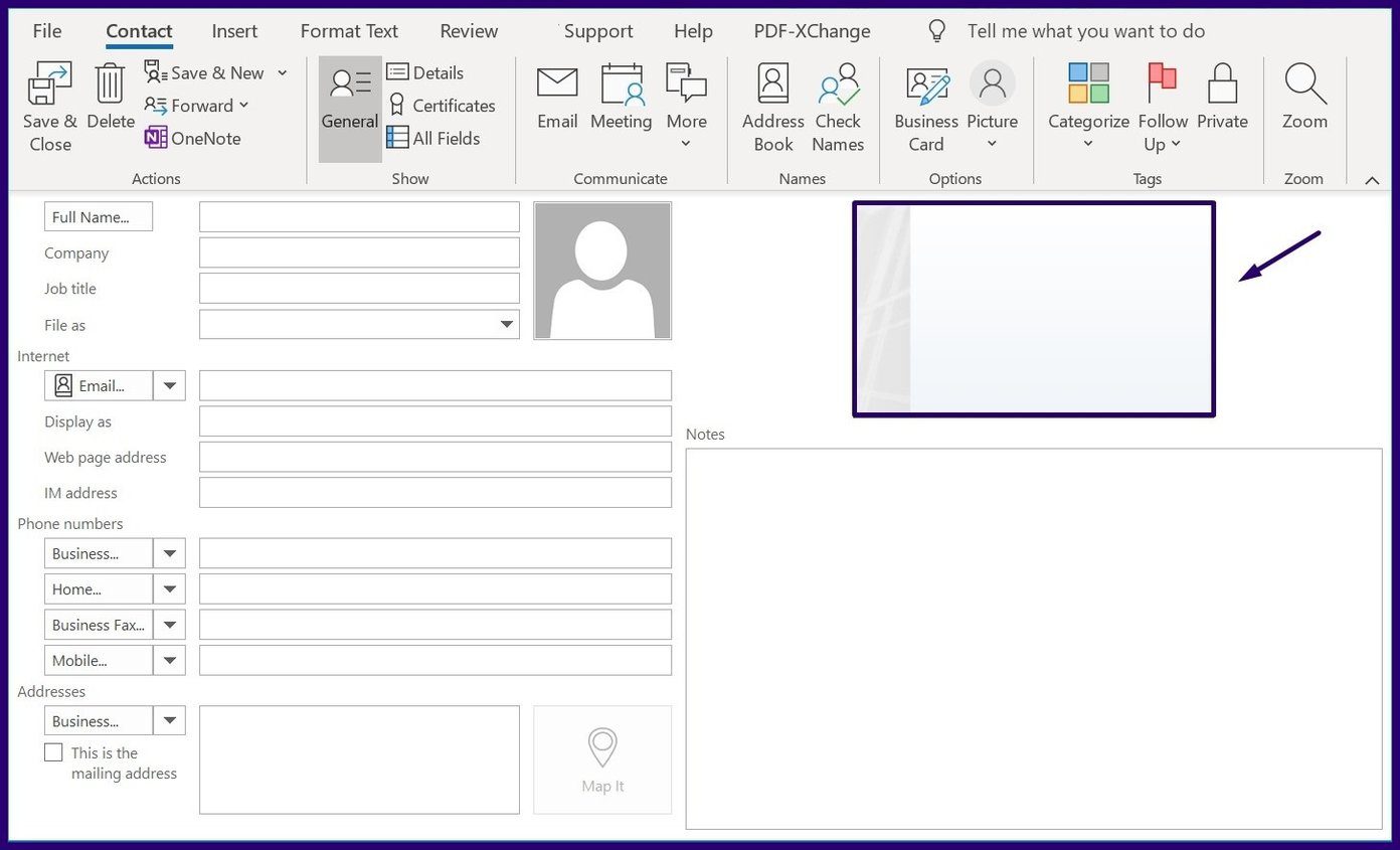 Как создавать и использовать визитки в Outlook шаг 4