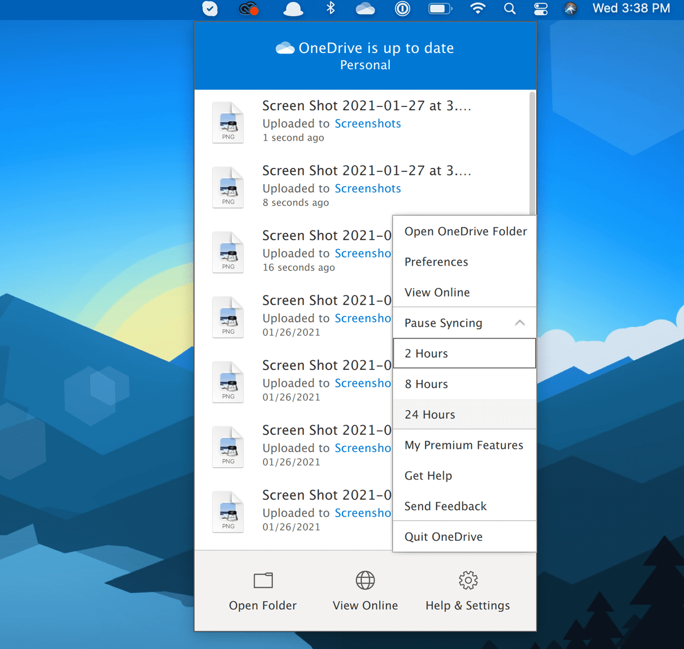 Приостановить синхронизацию OneDrive