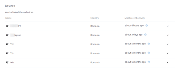 Безопасные настройки Dropbox Устройства