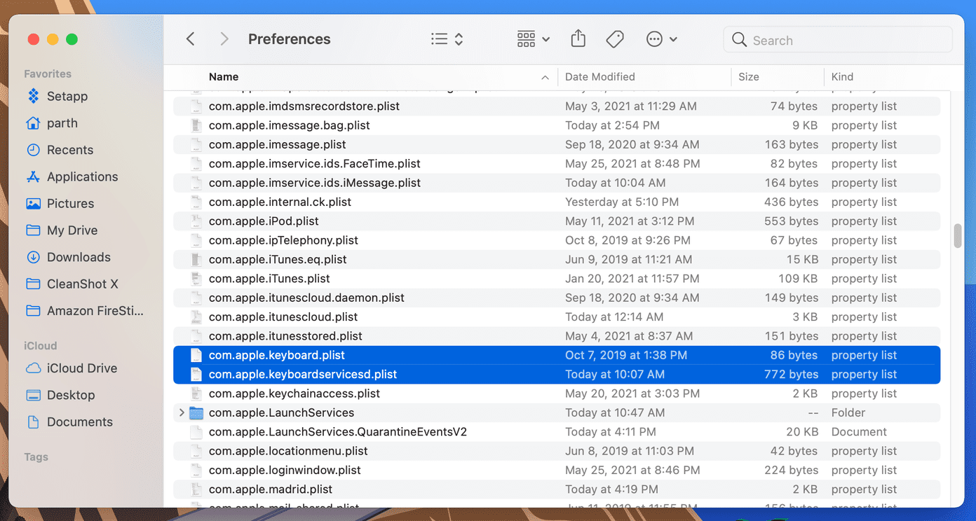 Удалить plist-файлы