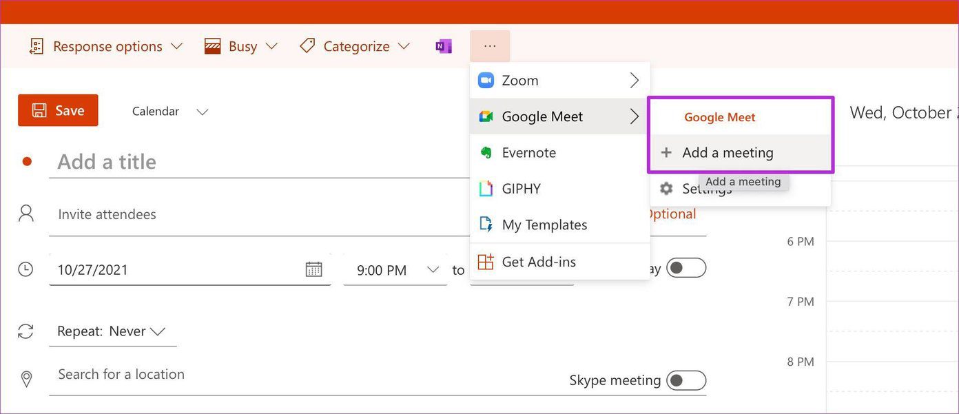 Добавить Google Meet в Outlook в Интернете