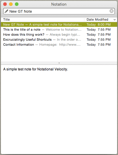 Представление Notational Velocity View 1
