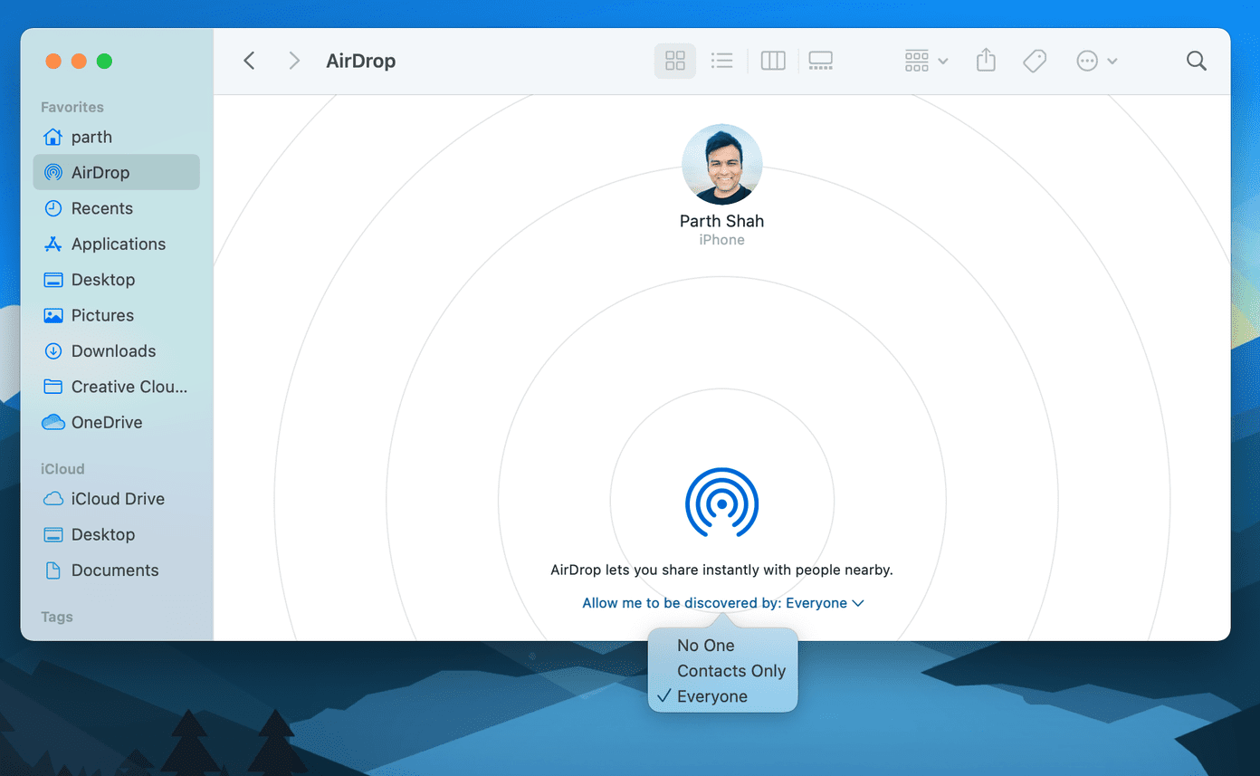 Установить разрешение для всех для Air Drop